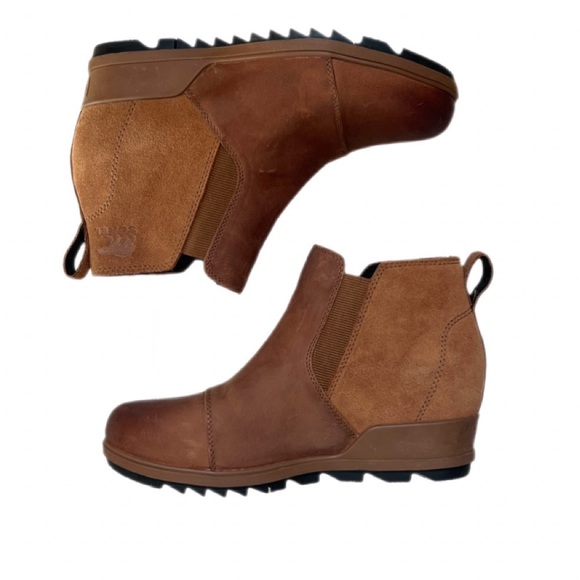 Sorel Evie Tan Leather Wedge Ankle Boots 8 - Picture 2 of 9